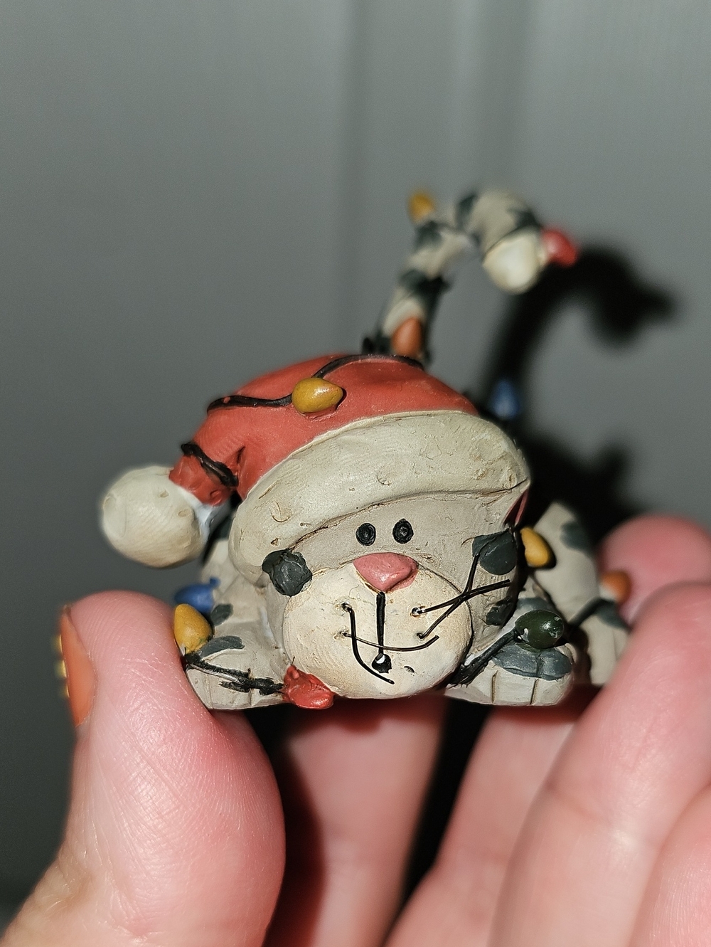 Cat Figurine with Festive String Lights
